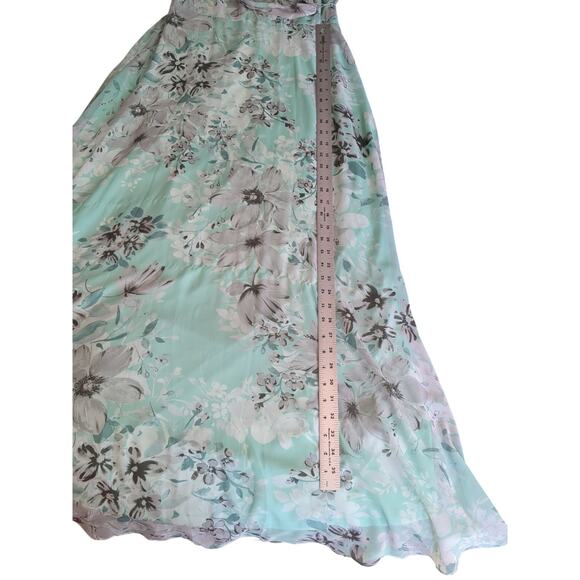 NWT $89 R&K Mint Floral Maxi Dress Scoop Neck Sleeveless Belted Formal Sz 8 - Picture 4 of 10
